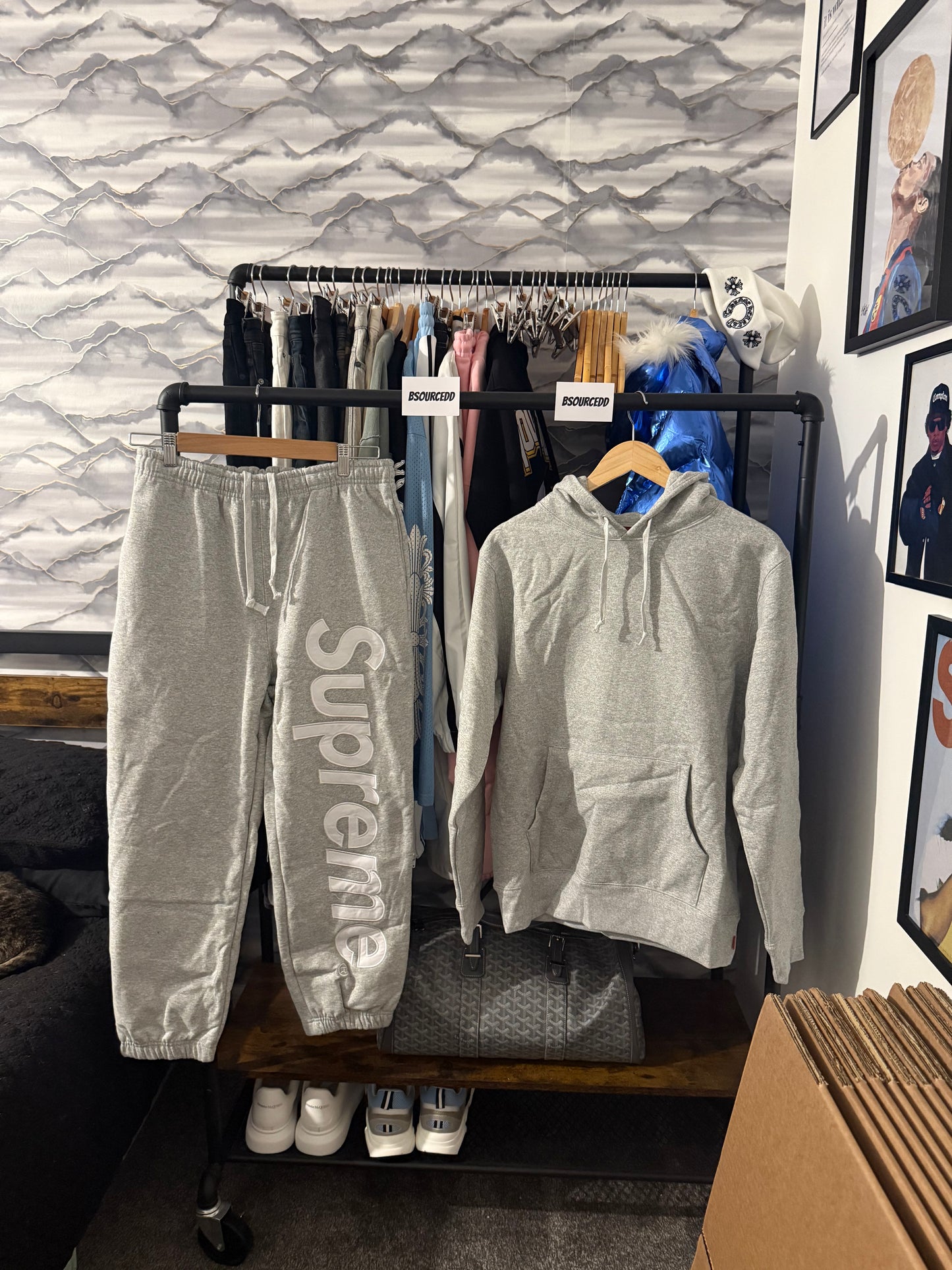SUPREME SATIN APPLIQUÉ TRACKSUIT GREY