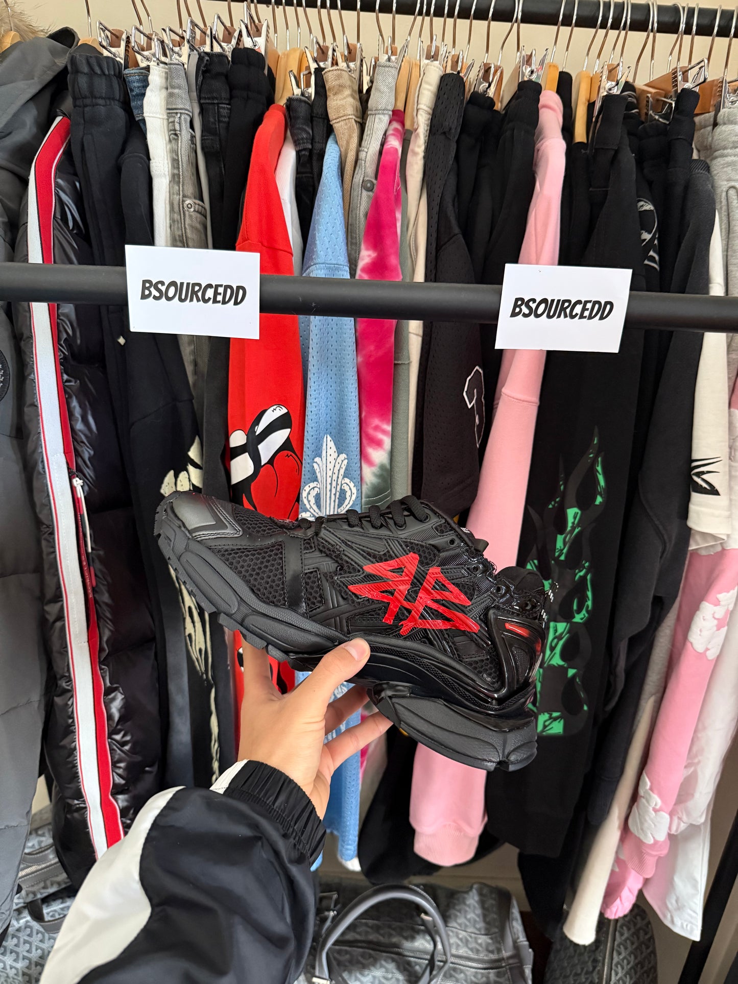 BALENCIAGA GRAFFITI BLACK AND RED MESH AND NYLON