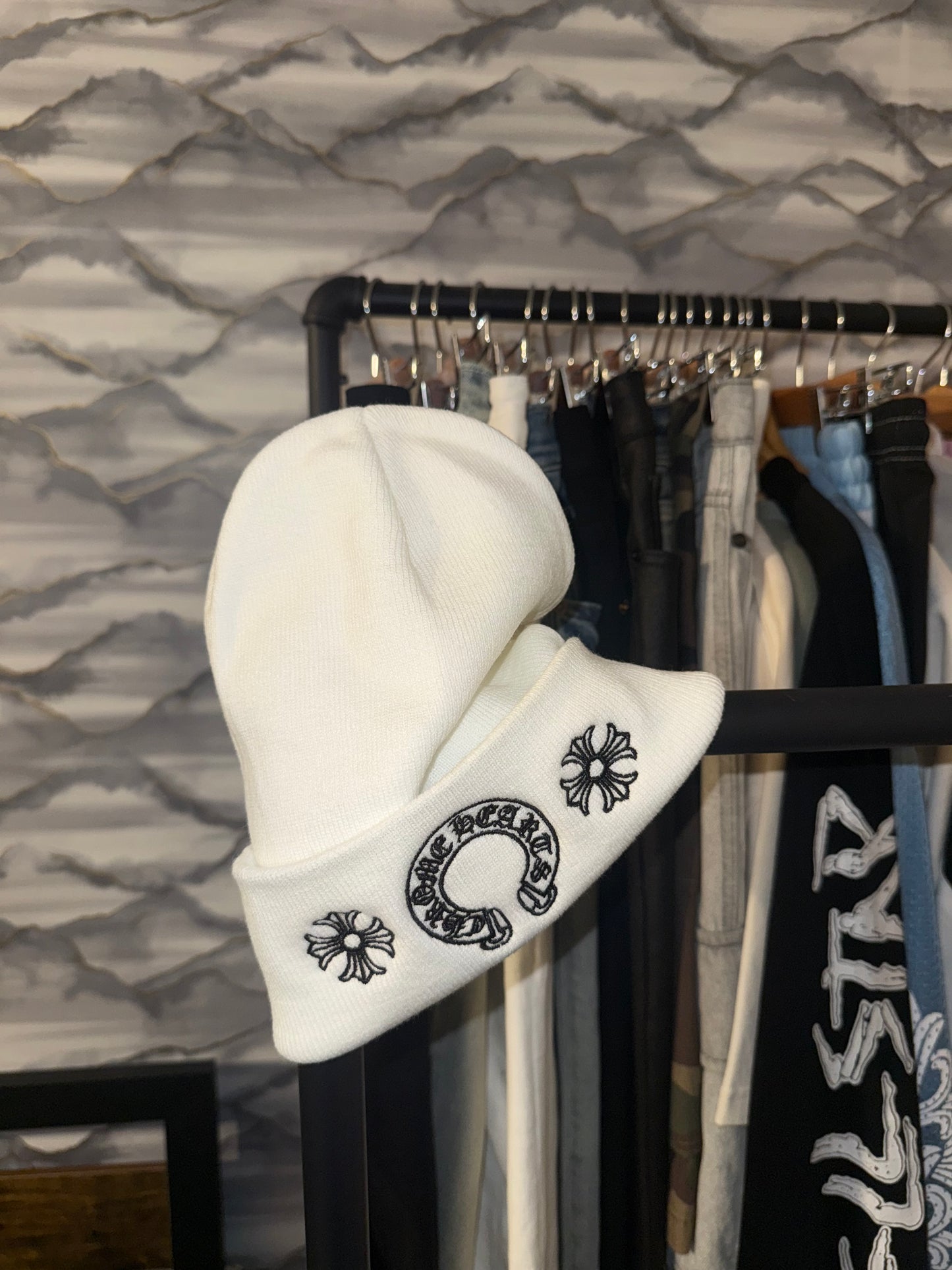 WHITE CHROME HEARTS BEANIE