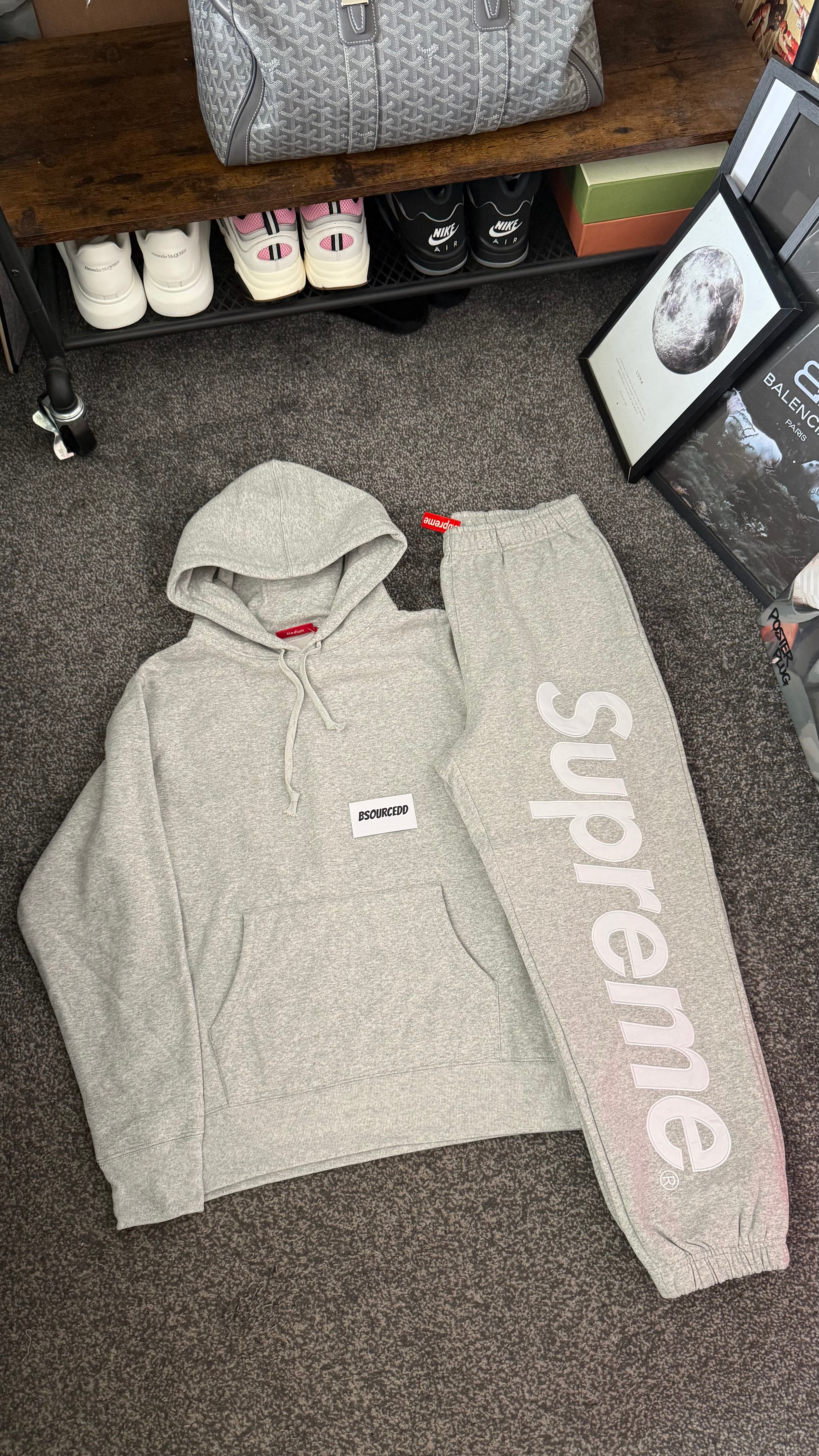 SUPREME SATIN APPLIQUÉ TRACKSUIT GREY