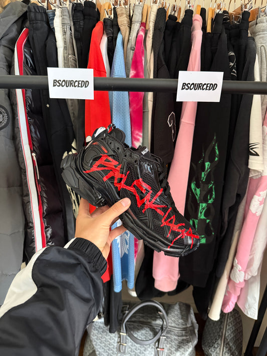 BALENCIAGA GRAFFITI BLACK AND RED MESH AND NYLON