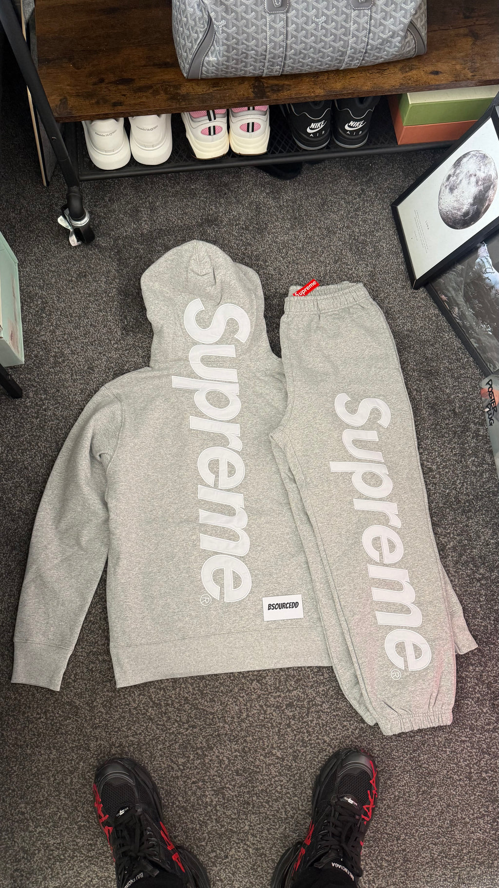 SUPREME SATIN APPLIQUÉ TRACKSUIT GREY