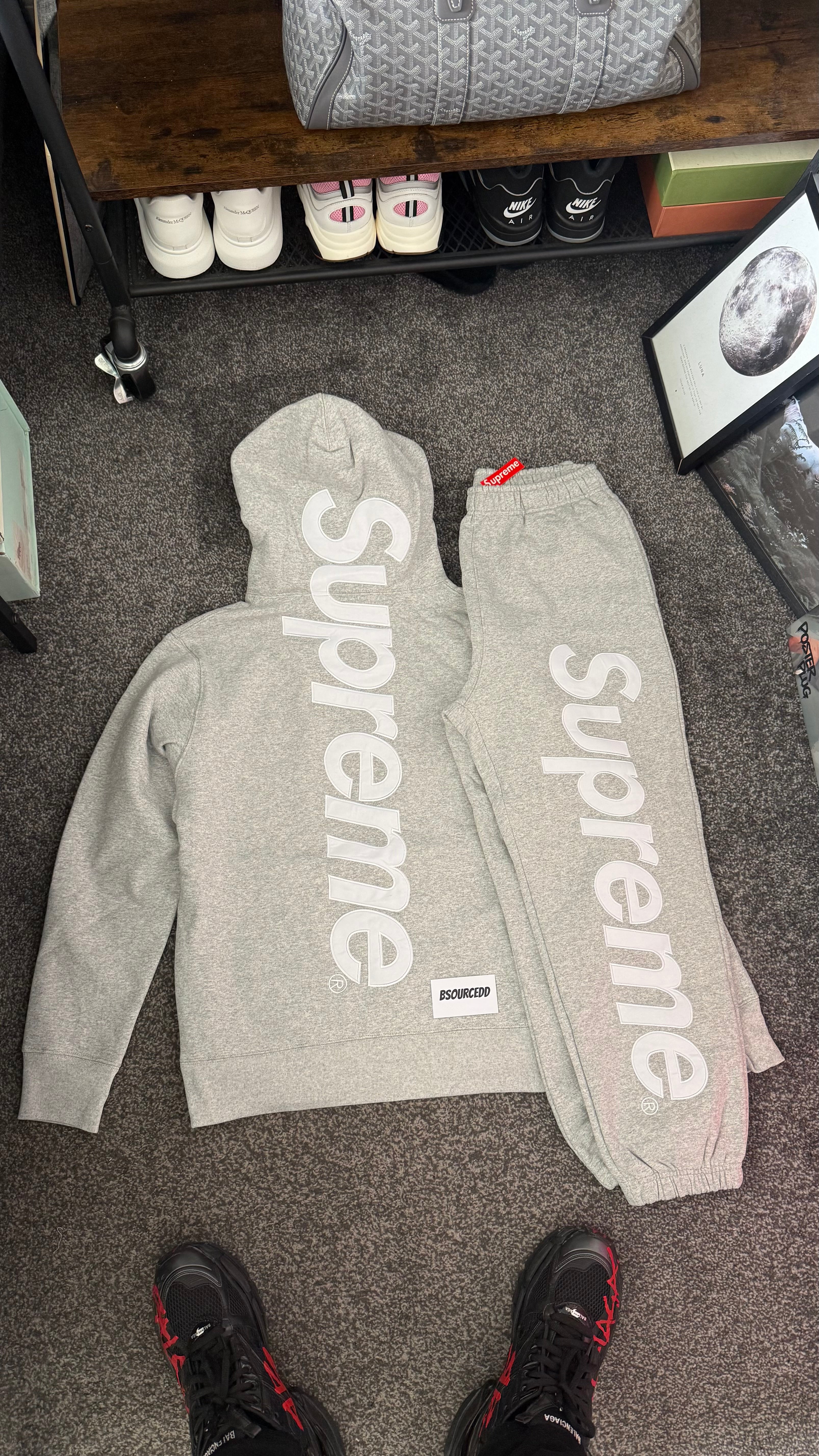 SUPREME SATIN APPLIQUÉ TRACKSUIT GREY