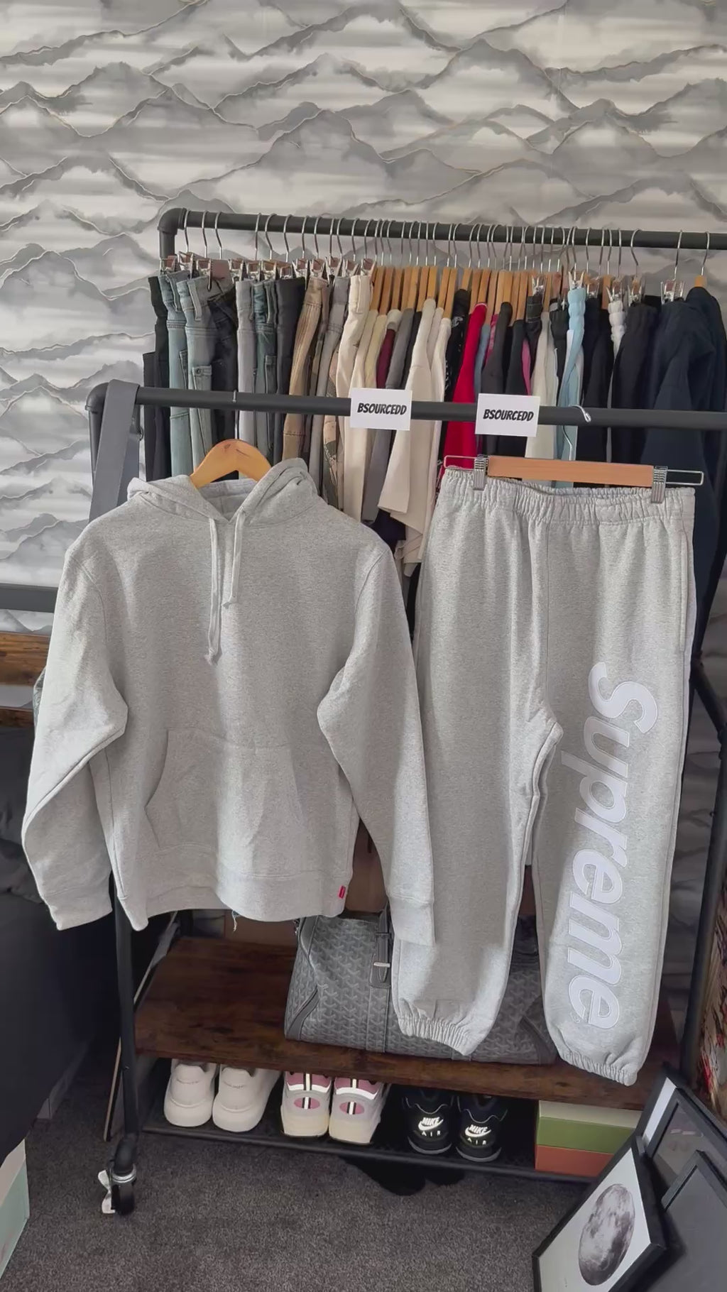 SUPREME SATIN APPLIQUÉ TRACKSUIT GREY