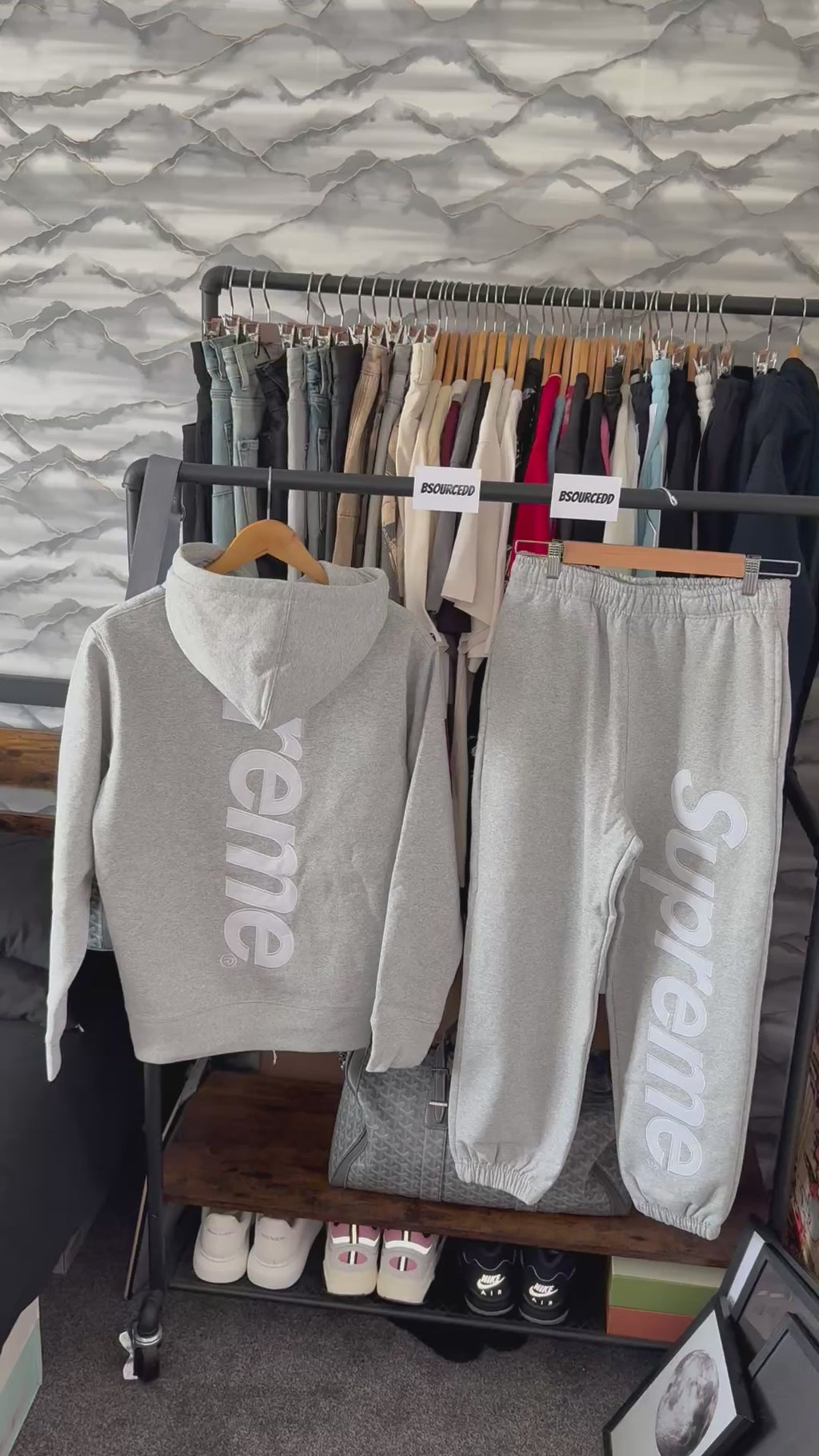 SUPREME SATIN APPLIQUÉ TRACKSUIT GREY