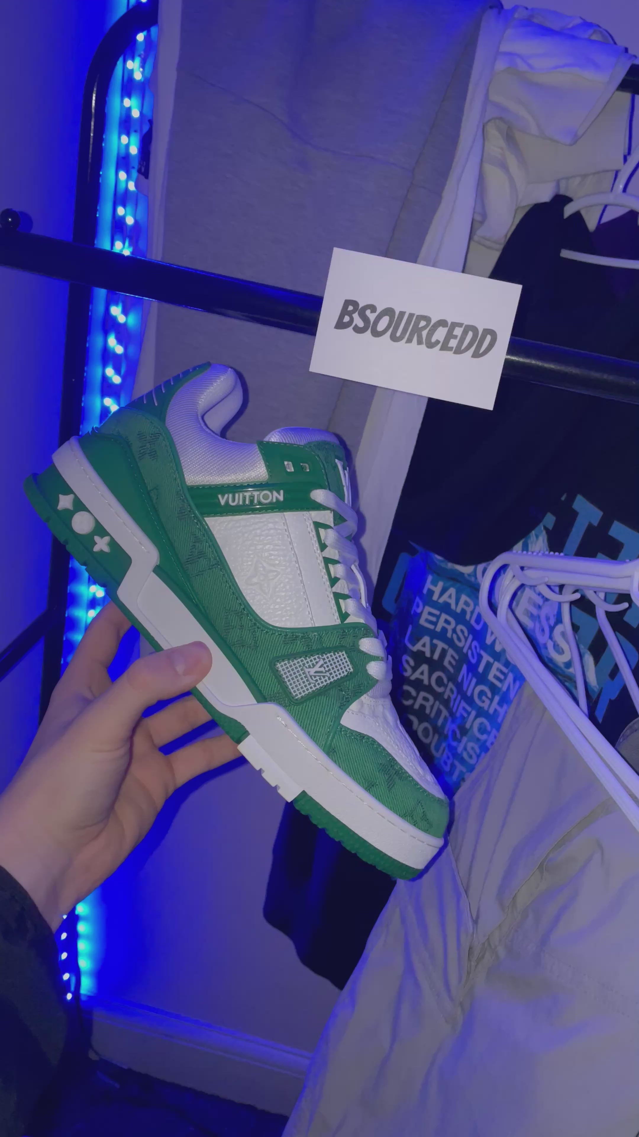 LV TRAINERS ‘WHITE WITH GREEN MONOGRAM’